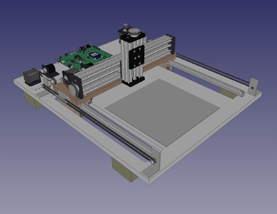 FreeCAD model of xyzstage and drawing base (view1)    &#169;  All Rights Reserved